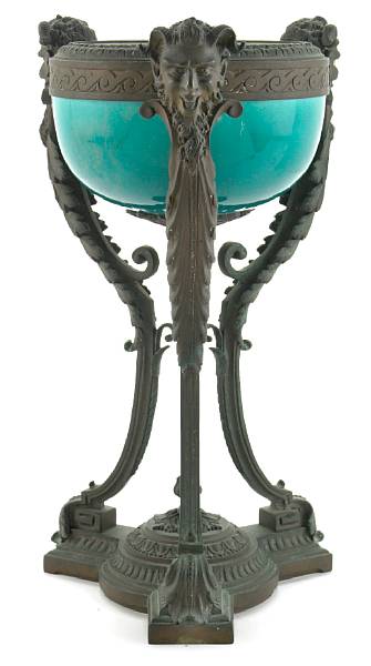 Appraisal: A Continental Neoclassical style patinated bronze and glazed earthenware urn