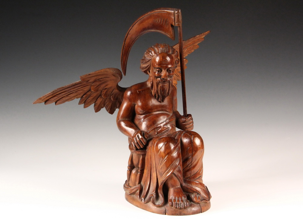 Appraisal: CONTINENTAL FOLK CARVING - Allegorical Figure of Father Time seated