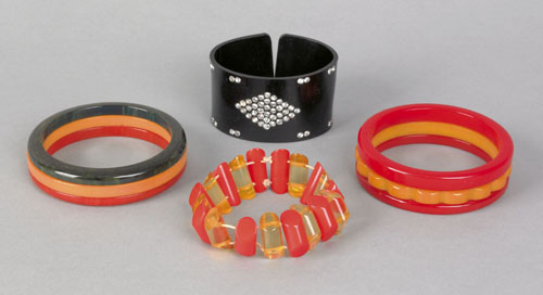 Appraisal: Bakelite stretchie bracelet comprised of red and yellow cylinders together