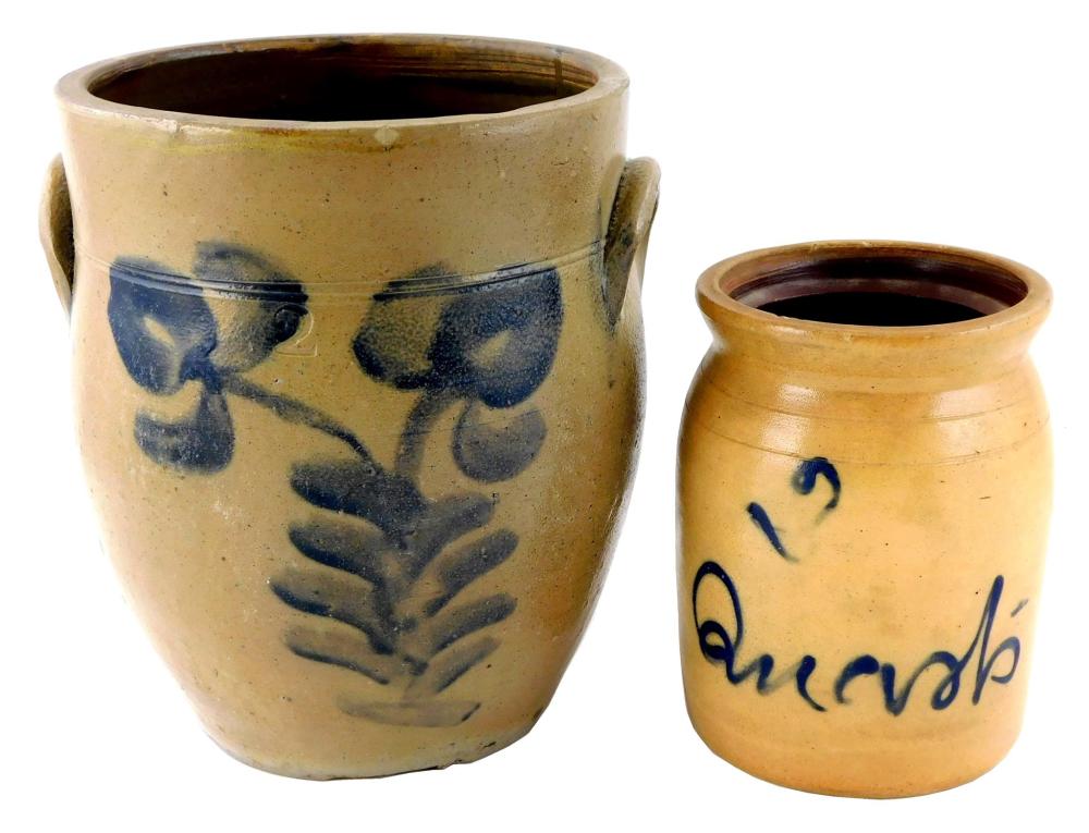 Appraisal: Two American stoneware crocks salt-glazed with cobalt decoration the larger