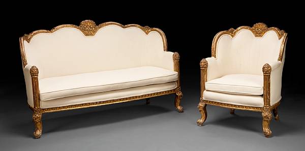 Appraisal: A Continental giltwood upholstered salon suite first quarter th century