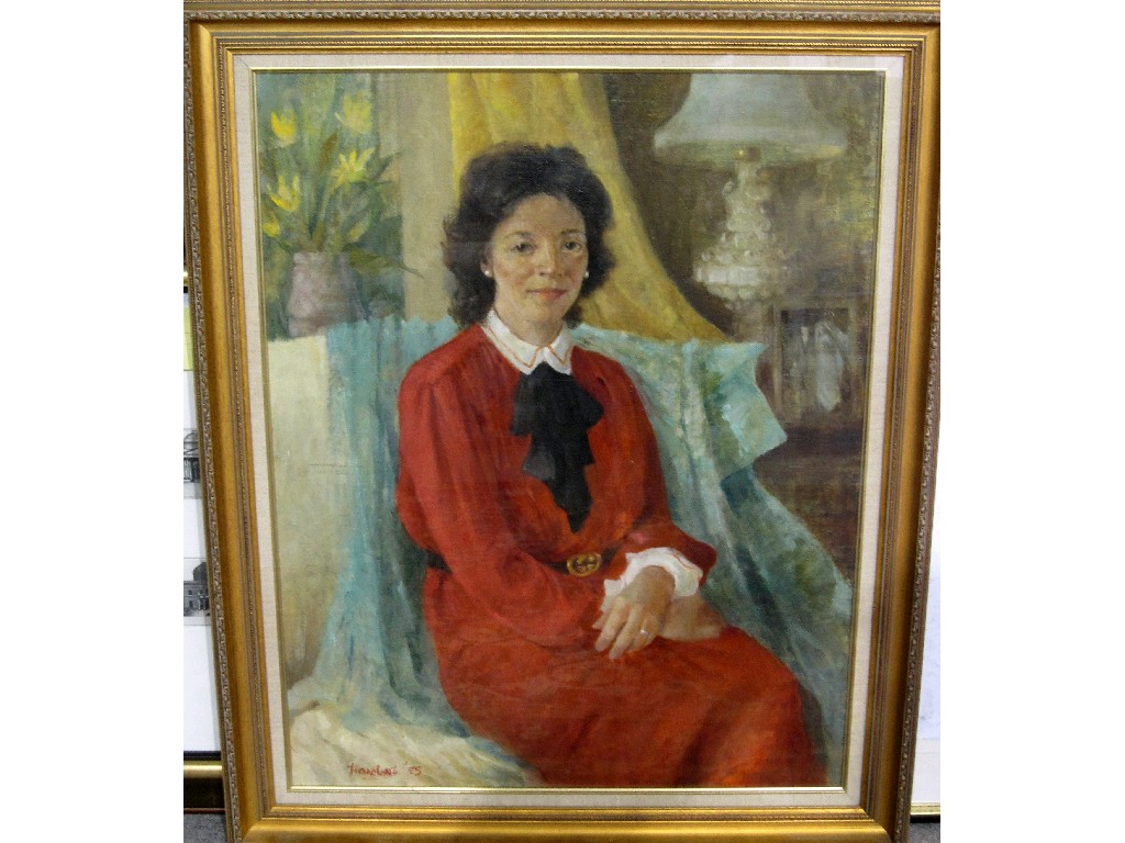 Appraisal: Oil on canvas portrait of a woman indistinctly signed and