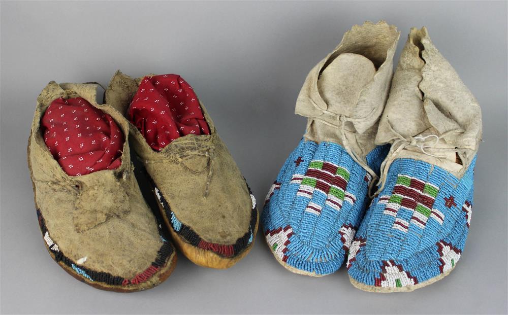 Appraisal: PLAINS BEADED AND FRINGED MOCCASINS old Sotheby's label Provenance a