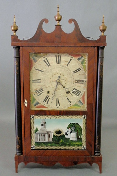 Appraisal: Pillar and scroll clock with paper label signed Elisha Hotchkiss