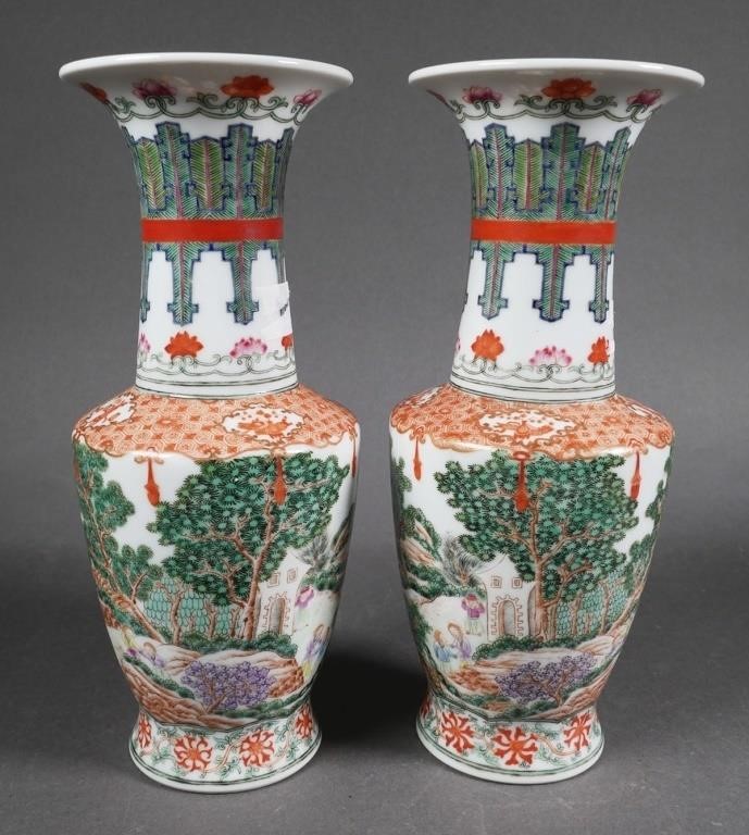 Appraisal: Pair of Chinese Famille Rose Vases featuring Dutch landscape on