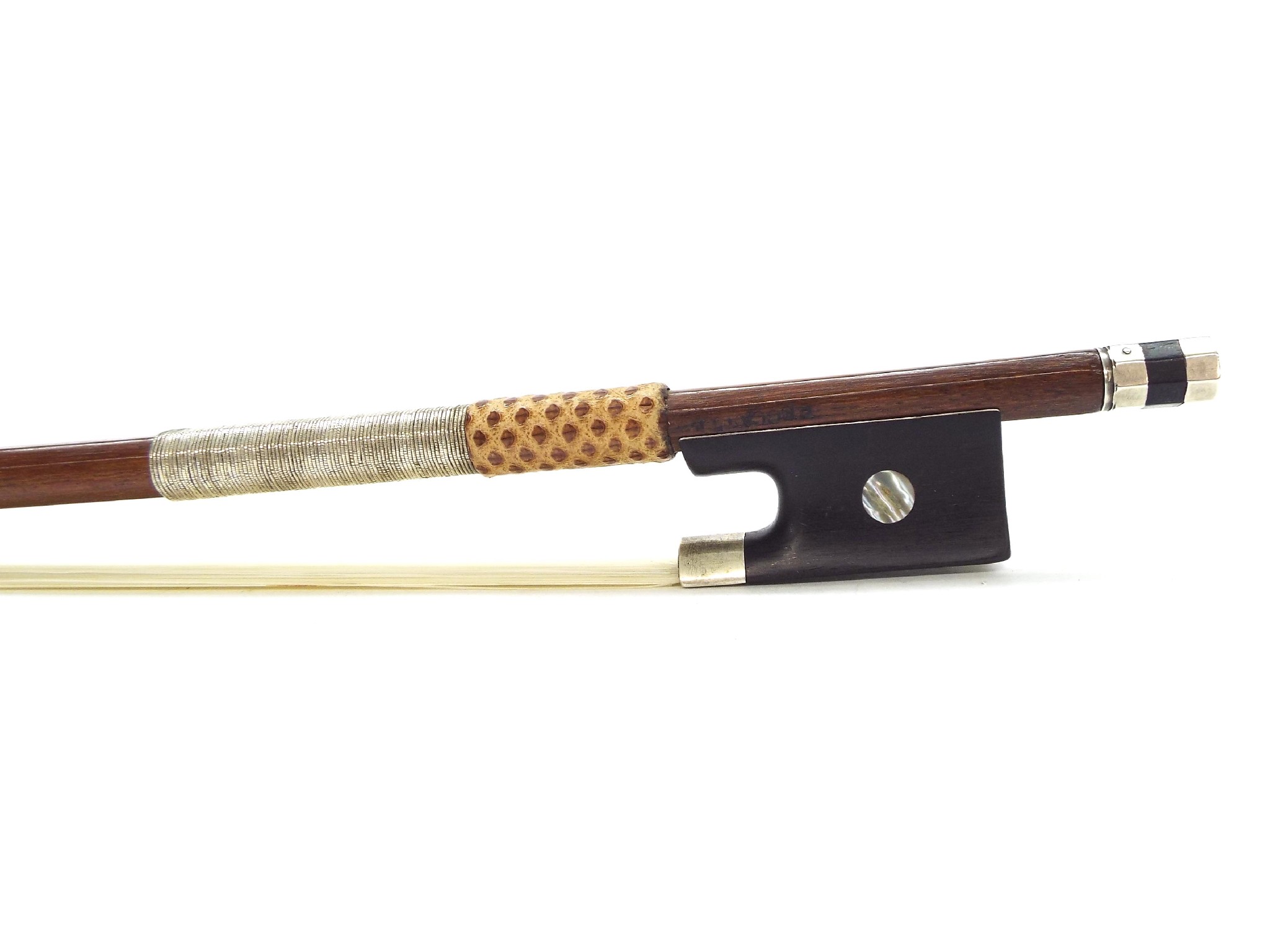 Appraisal: Silver mounted violin bow stamped Peccatte gm