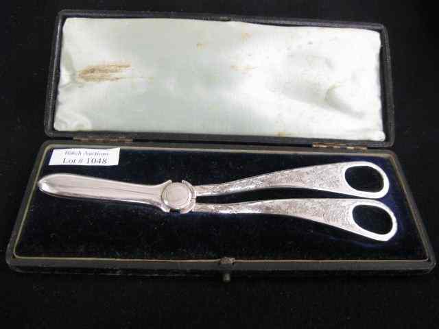 Appraisal: English Victorian Silverplate Grape Shears ornate handles by Walker Hall