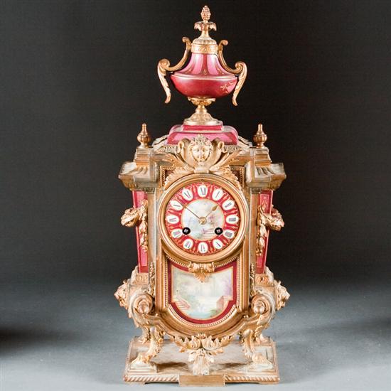 Appraisal: Napoleon III gilt metal and Sevres porcelain mantel clock late