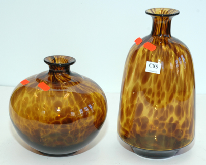 Appraisal: AMBER MOTTLED ART GLASS VASES