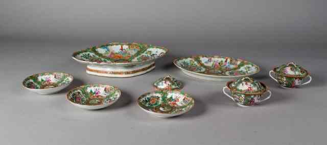 Appraisal: Pc Chinese Qing Rose Medallion Tea SetTogether with rose medallion