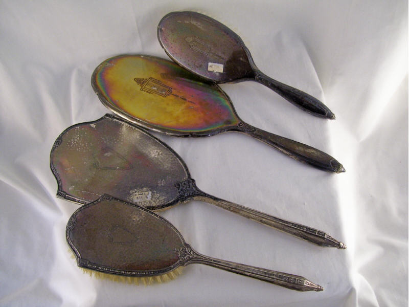 Appraisal: - Sterling Brush Mirror Sets Lot includes Oval shaped hand