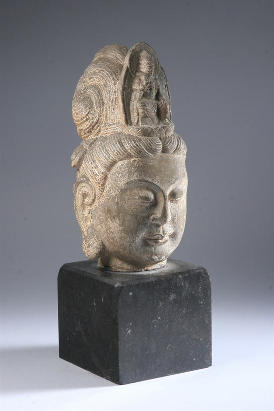 Appraisal: CHINESE GREY STONE HEAD OF GUANYIN Tang Dynasty or later