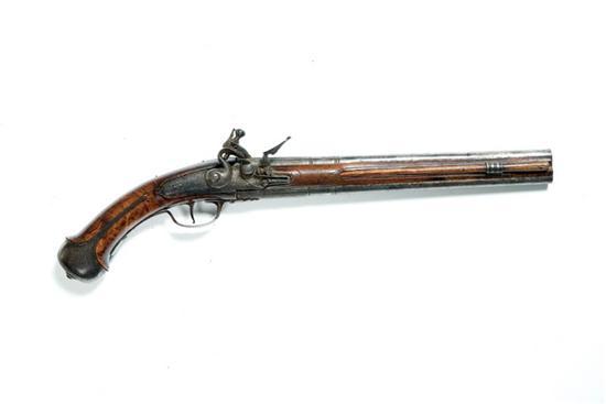 Appraisal: OVER UNDER FLINTLOCK PISTOL European mid th century Figured stock