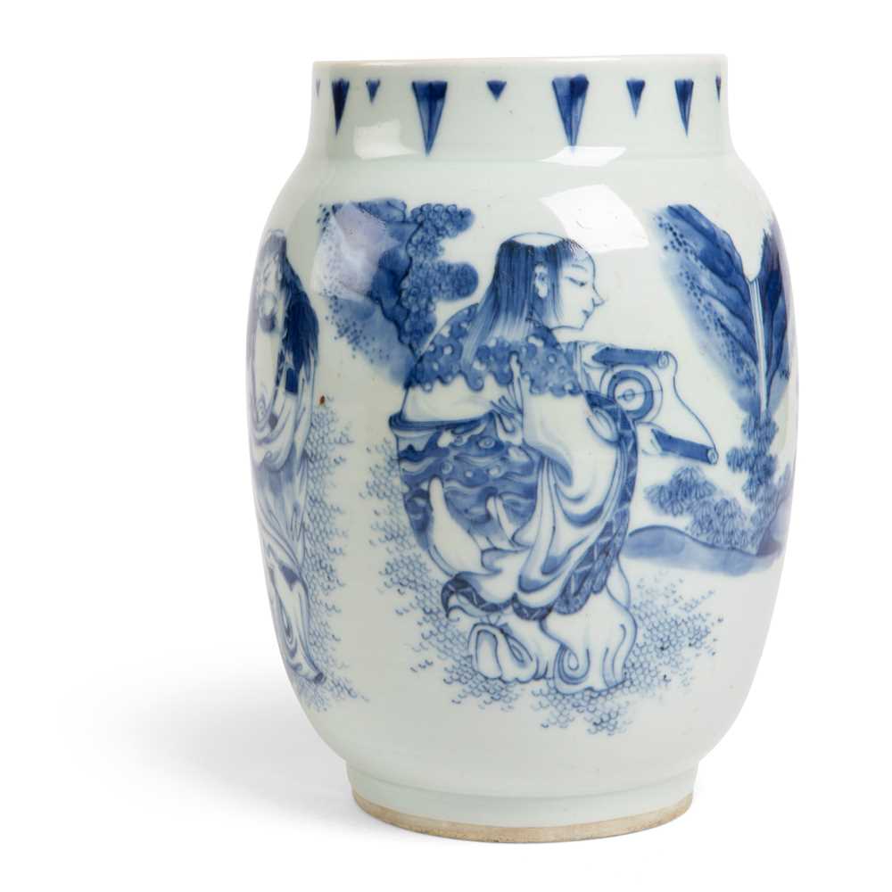 Appraisal: BLUE AND WHITE 'IMMORTALS' VASE the exterior finely painted with