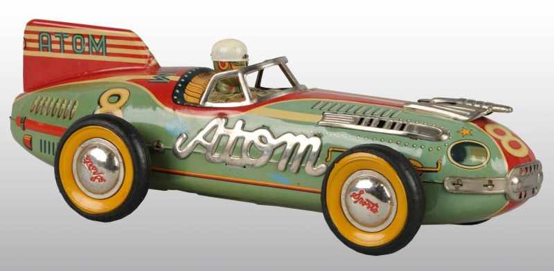 Appraisal: Tin Litho Atom Race Car Friction Toy Description Japanese Working