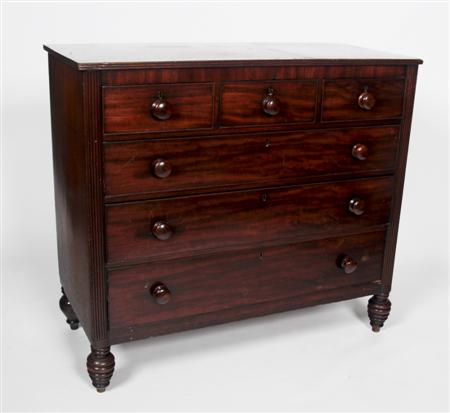 Appraisal: A Regency mahogany chest the reeded rectangular top over three