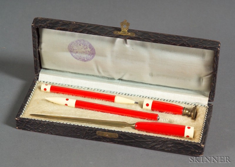 Appraisal: Art Deco Pen Set Bakelite and metal s Comprising a