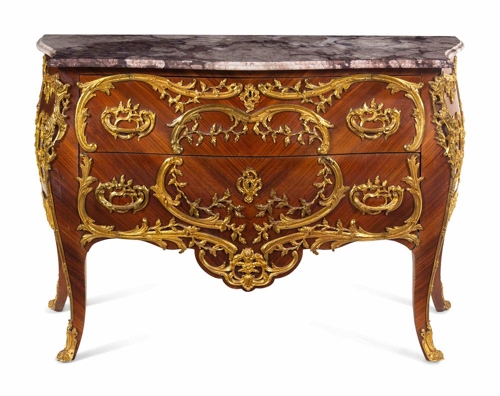 Appraisal: A Louis XV Style Gilt Metal Mounted Kingwood Marble-Top Bombe