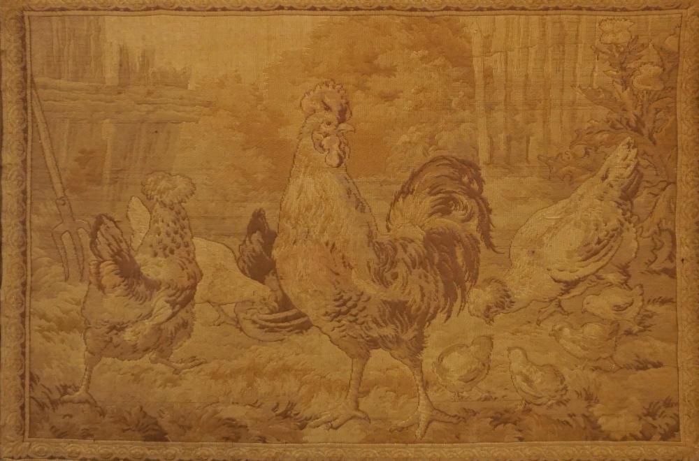 Appraisal: PROBABLY FRENCH ALLEGORICAL MACHINE TAPESTRY PANEL OF THE GALLIC ROOSTER