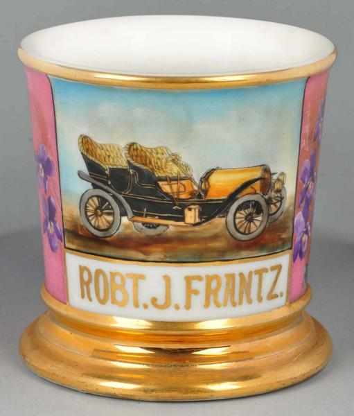 Appraisal: Open Car Shaving Mug Description Gilt name Robert J Frantz