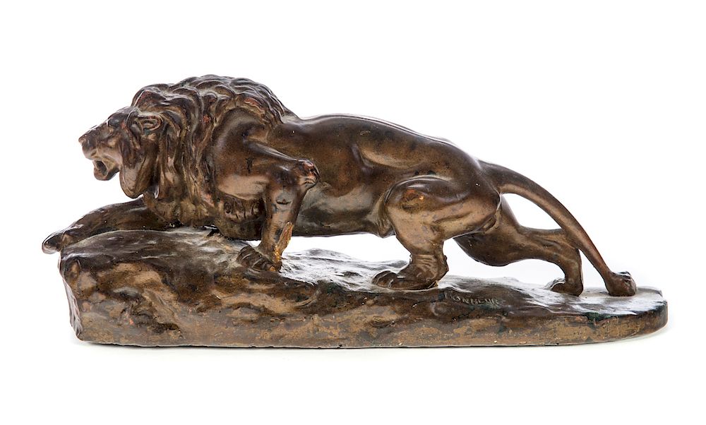 Appraisal: Bronze Coated Sculpture of Lion Isidor Bonheur Good condition with