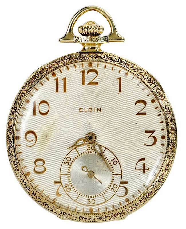 Appraisal: kt Elgin Pocket Watch mm case Arabic numeral hour marks