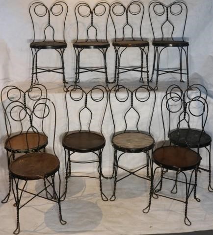 Appraisal: ICE CREAM PARLOR CHAIRS S OLD BLACKPAINT WOOD SEAT X