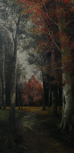 Appraisal: Unsigned x Oil on canvas wooded autumn path remnant of