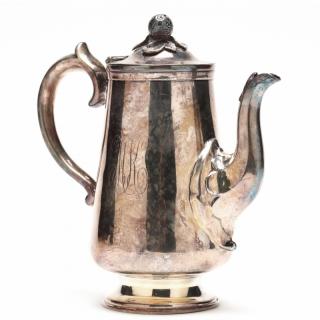 Appraisal: Indian Colonial Silver Coffee Pot unknown marks hinged cover with