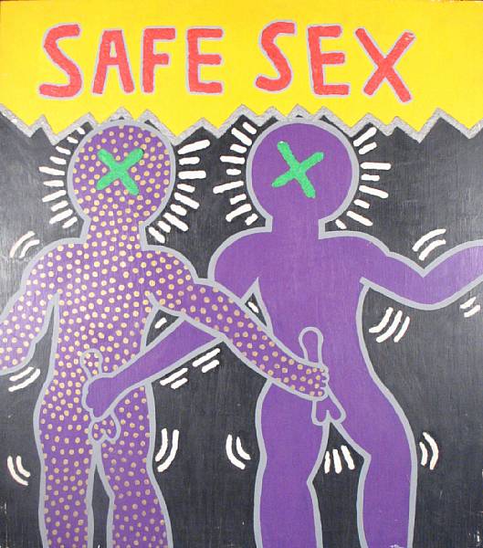 Appraisal: Manner of Keith Haring American - Safe Sex acrylic on