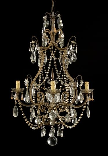 Appraisal: Large French Wrought-Iron and Cut Glass Four-Light Chandelier first quarter