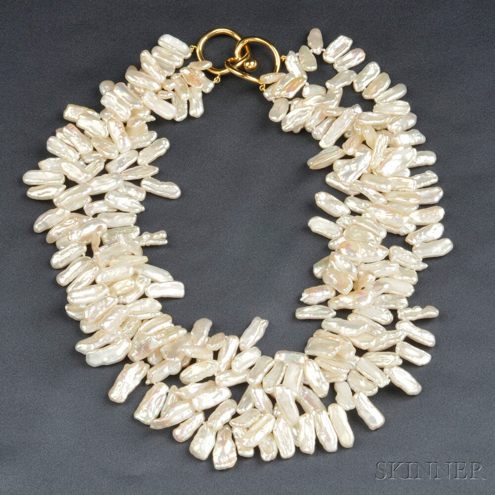 Appraisal: Keshi Pearl Necklace Angela Cummings composed of three strands of