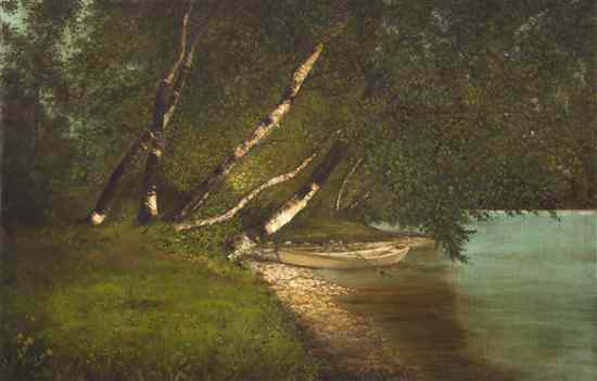 Appraisal: Artist Unknown th century Birches Along the Shore oil on