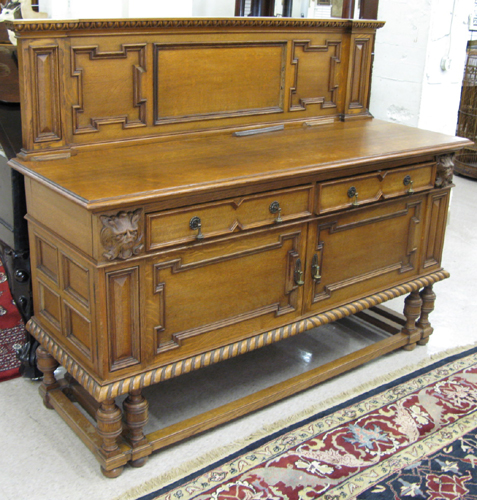 Appraisal: LARGE OAK SIDEBOARD English c the top with panel backsplash