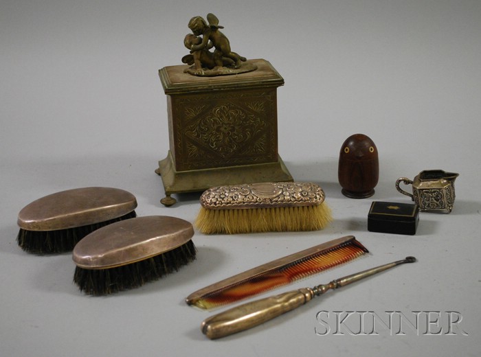 Appraisal: Brass Jewel Box and Silver and Wood Dresser Items jewelry