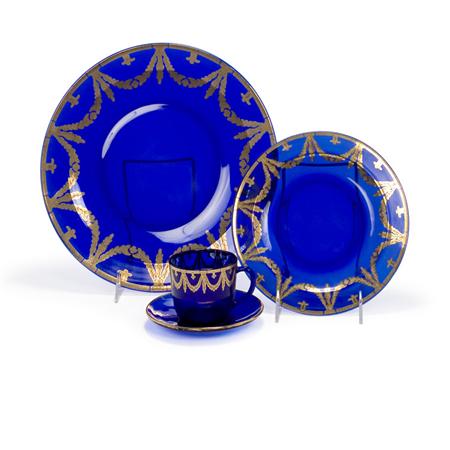 Appraisal: Cobalt and Gilt Decorated Glass Partial Dinner Service Estimate -