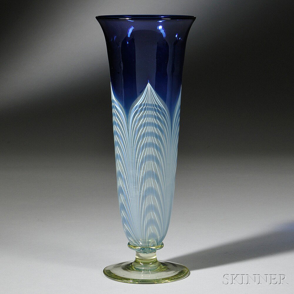 Appraisal: Durand Pulled Feather Vase Art glass Vineland New Jersey -