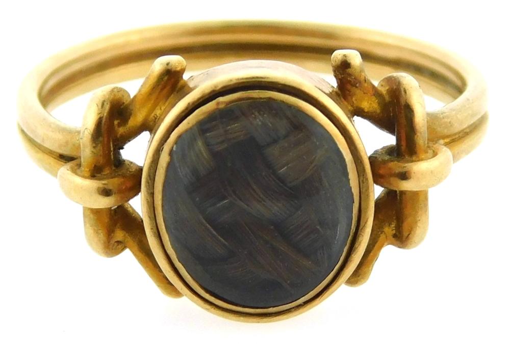 Appraisal: JEWELRY K Memorial Hair Ring tested K yellow gold double