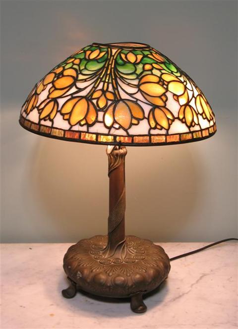 Appraisal: TIFFANY STUDIOS 'CROCUS' LAMP AND SHADE Shade stamped Tiffany Studios