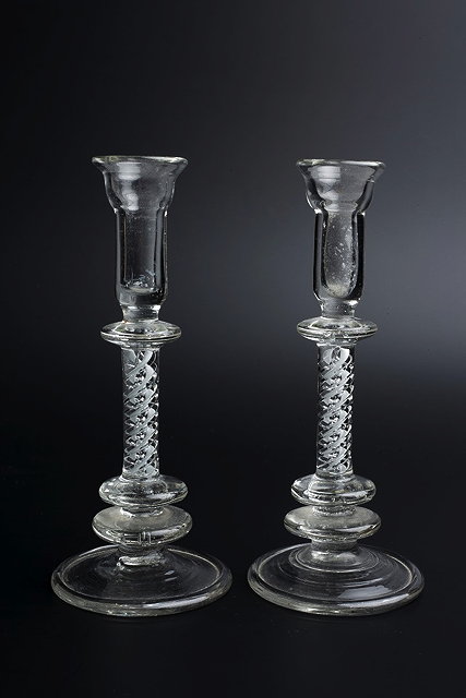 Appraisal: A PAIR OF GLASS CANDLE OR TAPER STICKS with double