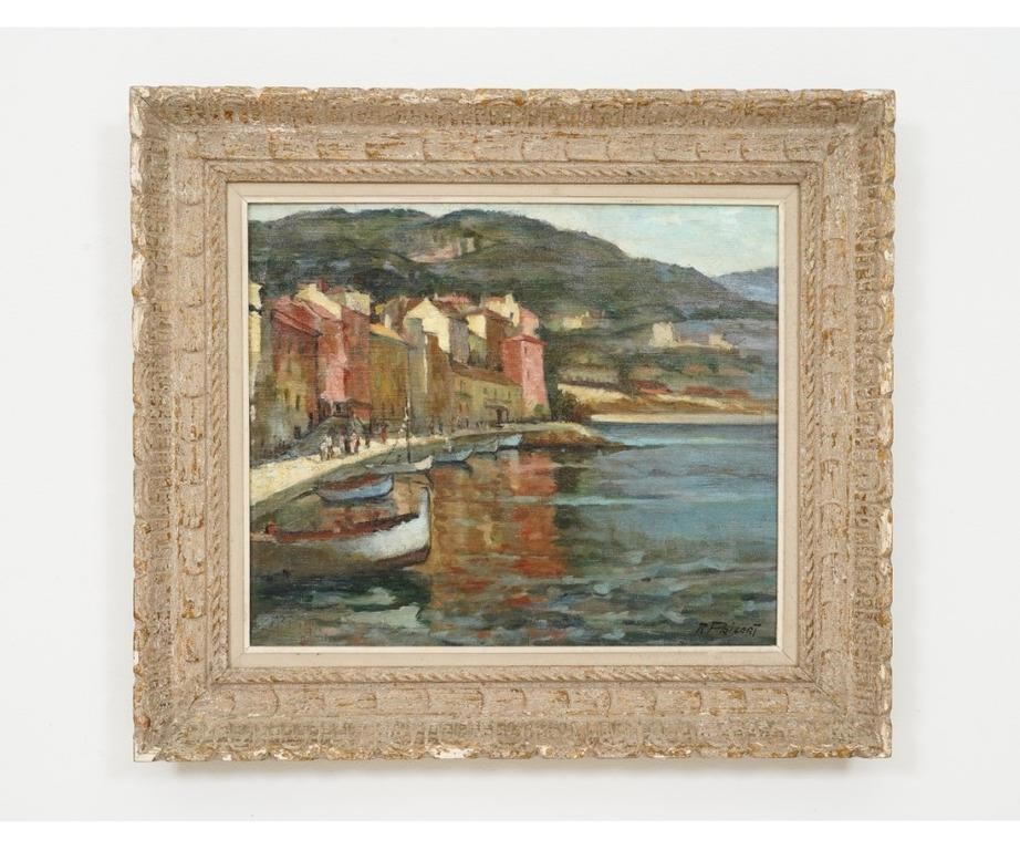 Appraisal: Raphael Pricert - French oil on canvas titled verso Villefranche-sur-mer