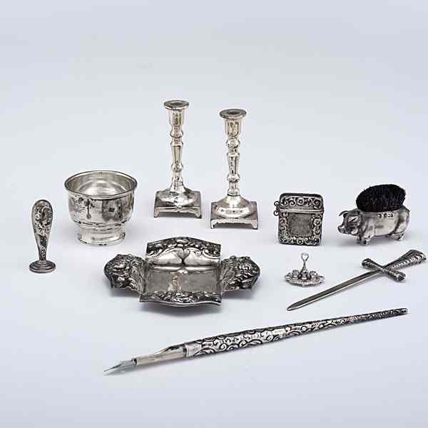 Appraisal: Miniature Sterling Silver American and English nine miniature silver accessories