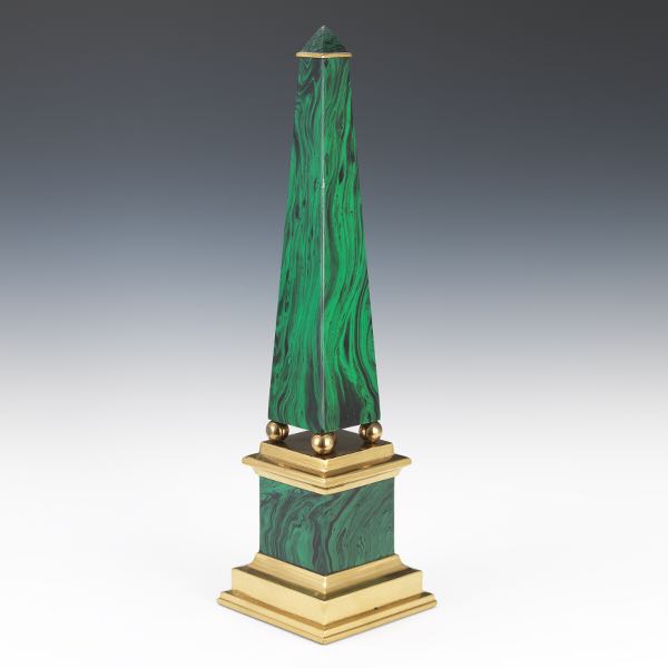 Appraisal: FAUX MALACHITE AND BRASS OBELISK x x In the manner