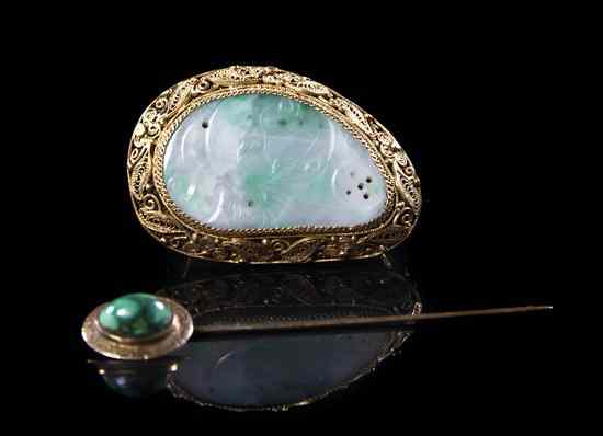 Appraisal: A Group of Chinese Jadeite Hardstone Gold and Silver Jewelry