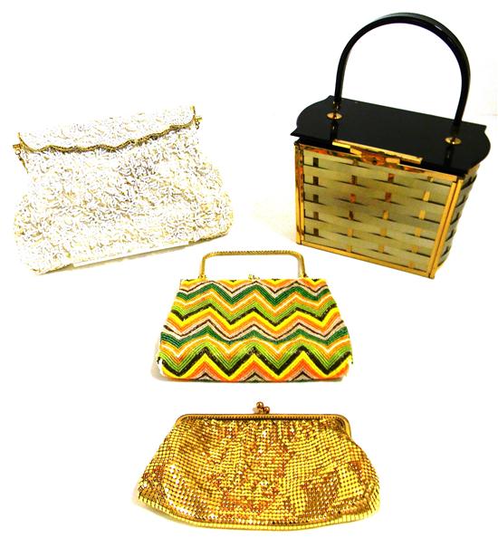 Appraisal: Four purses Majestic box with woven metal '' h one