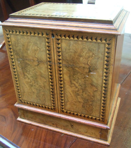 Appraisal: A mid Victorian figured walnut inlaid writing cabinet late th