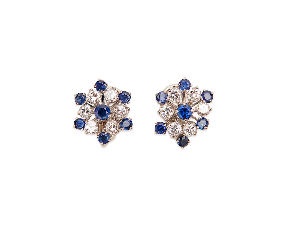 Appraisal: VAN CLEEF ARPELS K Gold Sapphire and Diamond Earrings VAN