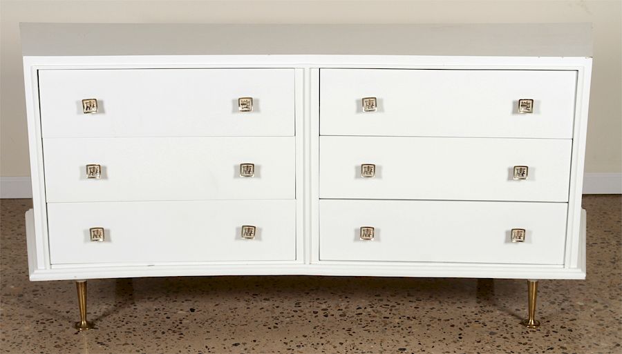 Appraisal: MID CENTURY MODERN WHITE LACQUERED COMMODE A mid century modern