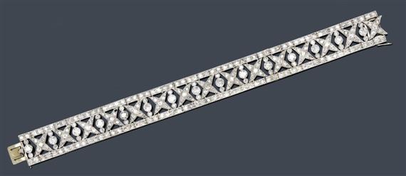 Appraisal: DIAMOND BRACELET France ca Platinum Fancy geometrically open-worked bracelet the