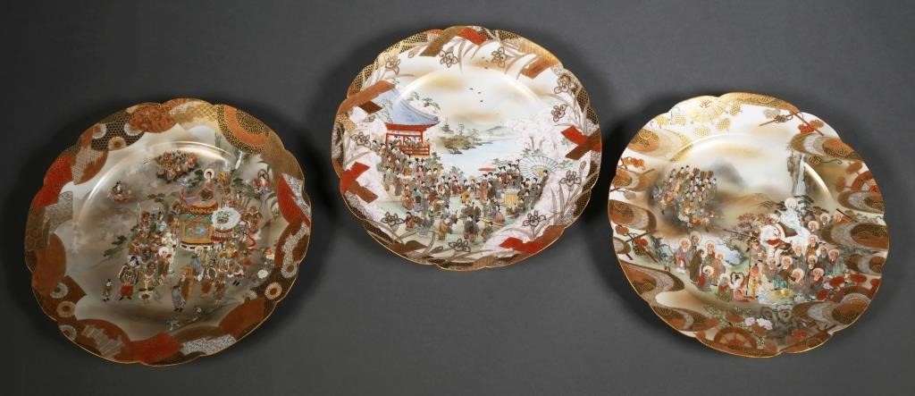 Appraisal: Three stunning handpainted Japanese satsuma scalloped plates signed on back